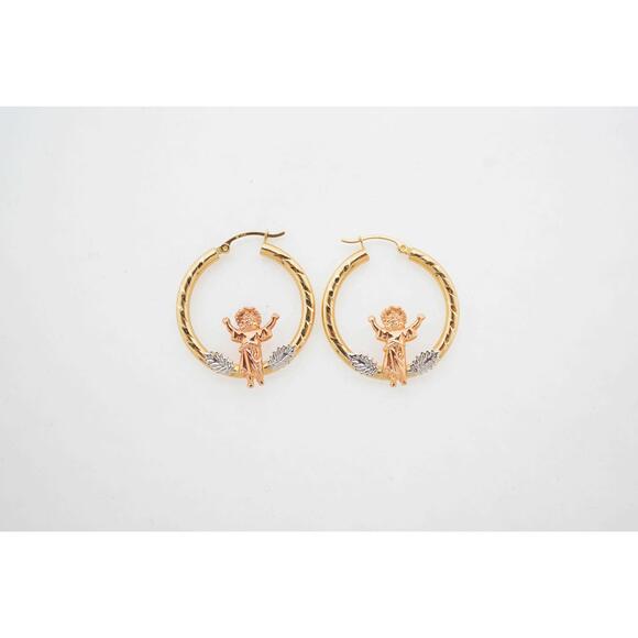 Estate 14k Multi-Tone Gold Hoop Earrings Fine Jewelry Women' - Picture 4 of 5